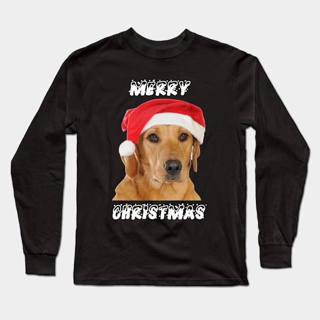 MERRY CHRISTMAS DOG WITH CHRISTMAS HAT Long Sleeve T-Shirt by TeeForPets